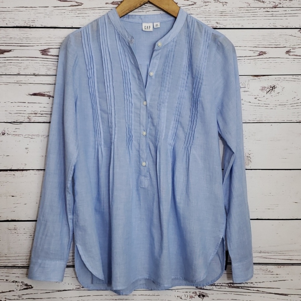 Gap Pintuck Popover Top End On End Cotton Blue XS
